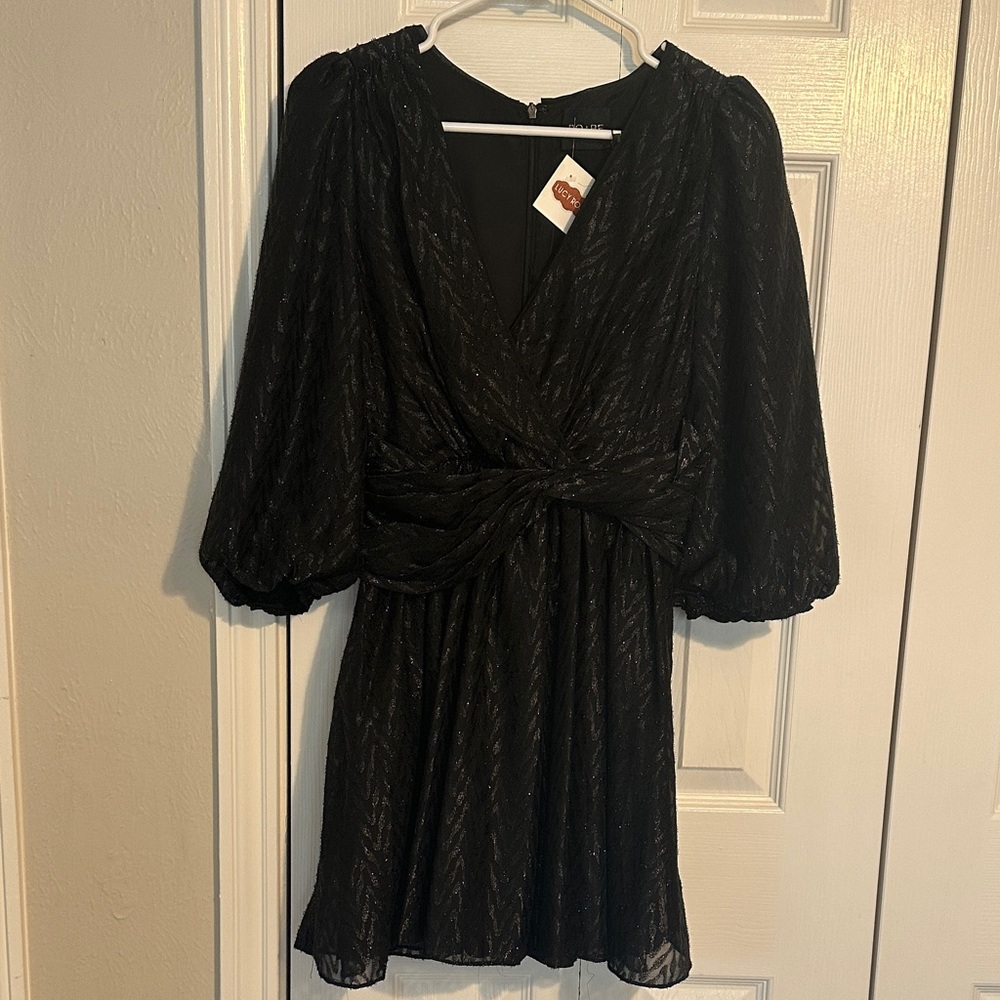 DO+BE Black Mini Dress with Puff Sleeves